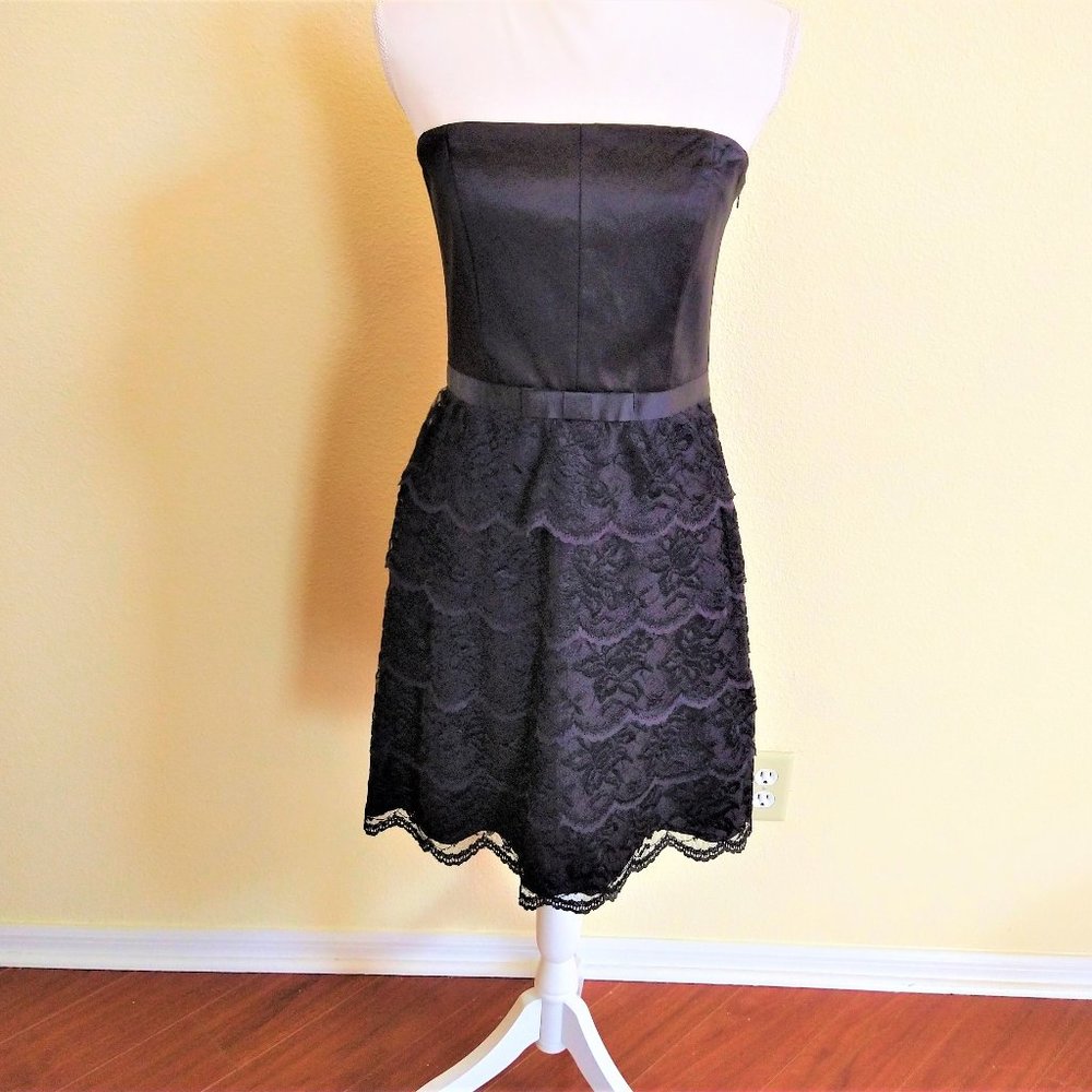Oasis Black Lace Cocktail Strapless Dress